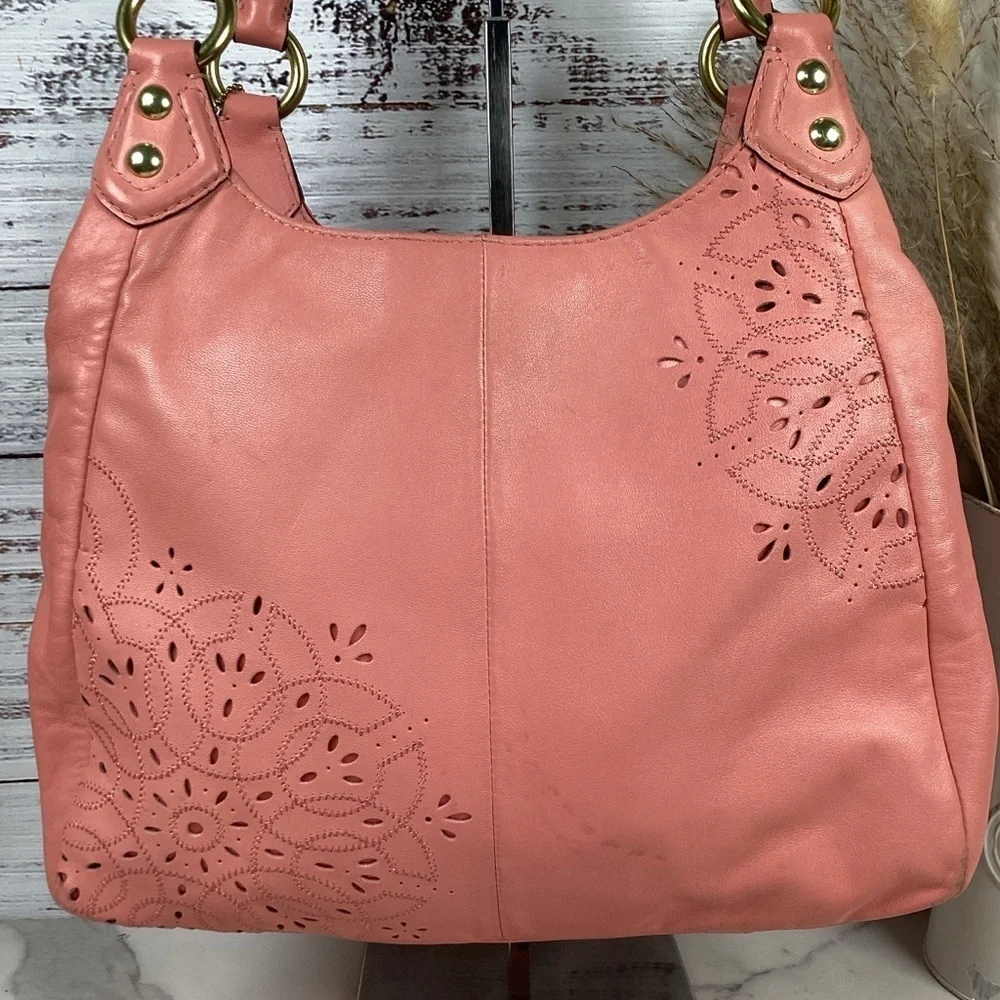 COACH‎ 22485 VINTAGE ASHLEY TOSSED LASER CUT LEATHER SHOULDER BAG PINK CORAL HOB - Picture 8 of 16